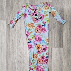 Gigi & Max Blue Floral Newborn Gown Colorful Knotted Bamboo